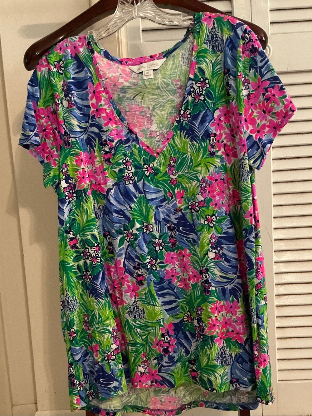 Lilly Pulitzer Pink, Blue & Green Tropical V-Neck Tee